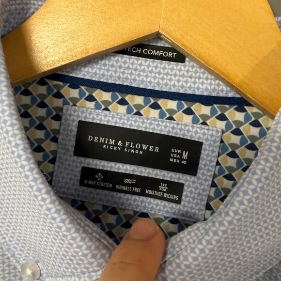 Denim and Flower Ricky Singh Blue Stretch Comfort Flip Cuff Shirt Medium - Picture 4 of 4
